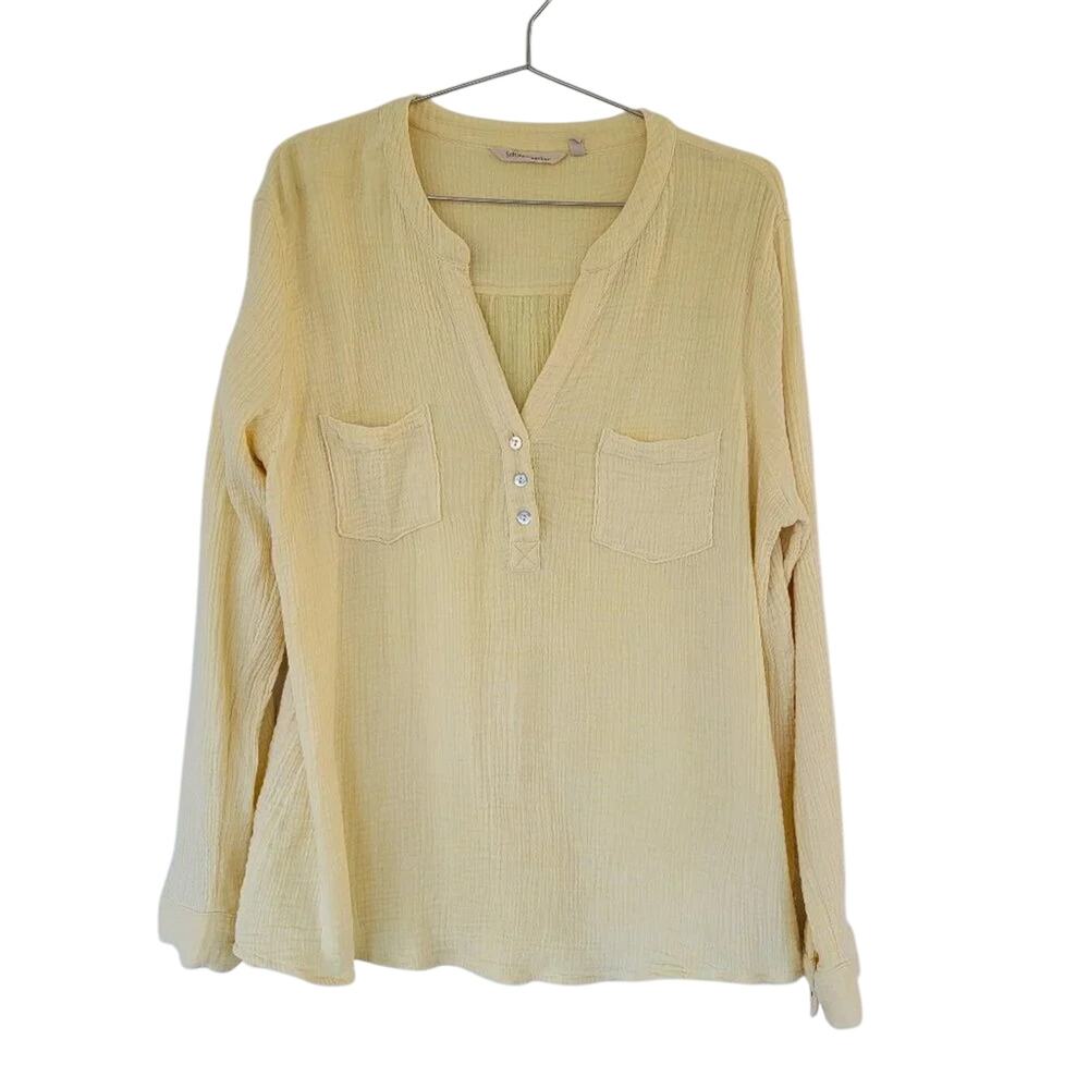 Soft Surroundings Long Sleeve Cotton Gauze Top Pastel Yellow Womens Size L